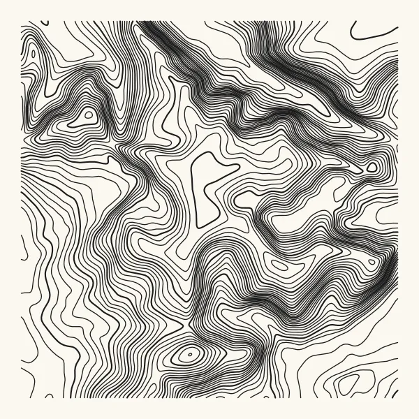 The same mountain as contours, every fifth line bold.